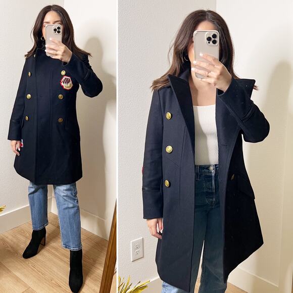 Coach 1941 Wool Naval Military Peacoat Coat Patches Navy Blue Gold Buttons US 0 - Picture 1 of 11